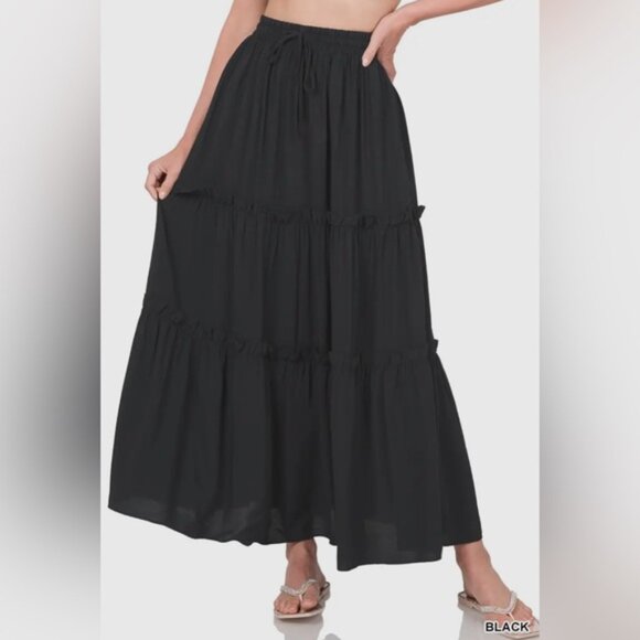 Zenana Outfitters Dresses & Skirts - Boho Plus Size Drawstring Tiered Ruffle Maxi Skirt